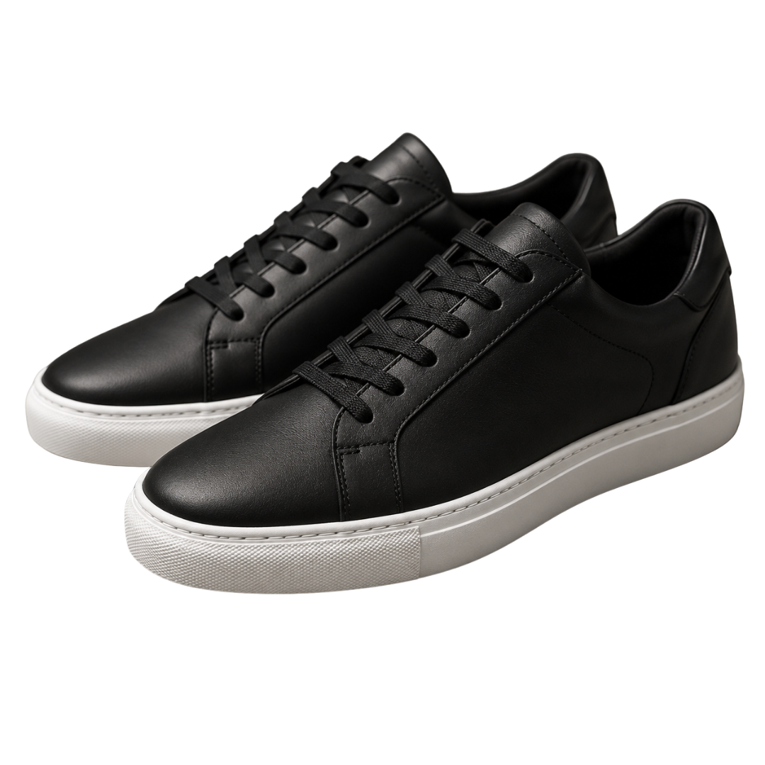 Black Premium Leather Low-Top Trainers | Muncavour