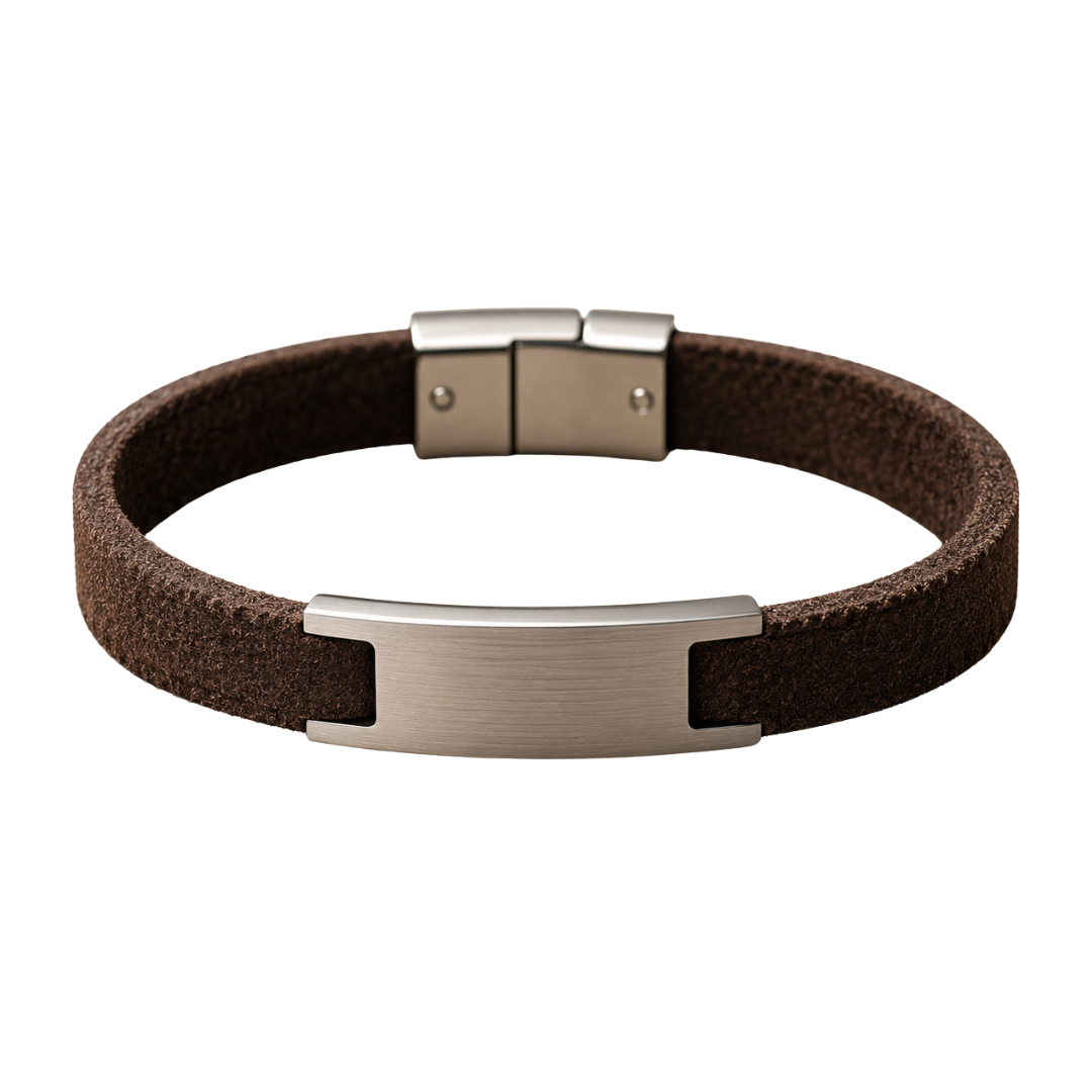 Brown Suede & Brushed Steel Bracelet | Muncavour
